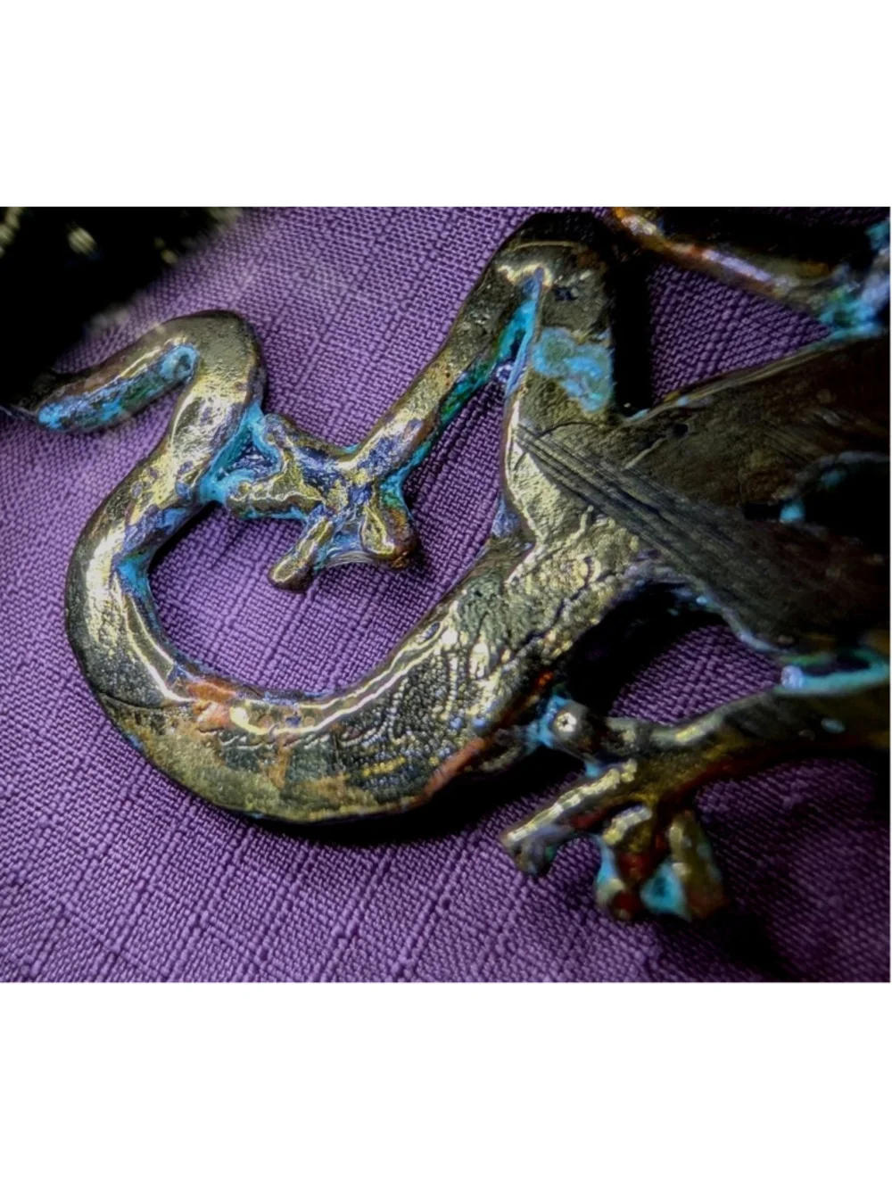SIGNED Richard Kaish Lizard Gecko Reptile Bronze Patina Colored Brooch Pin 2